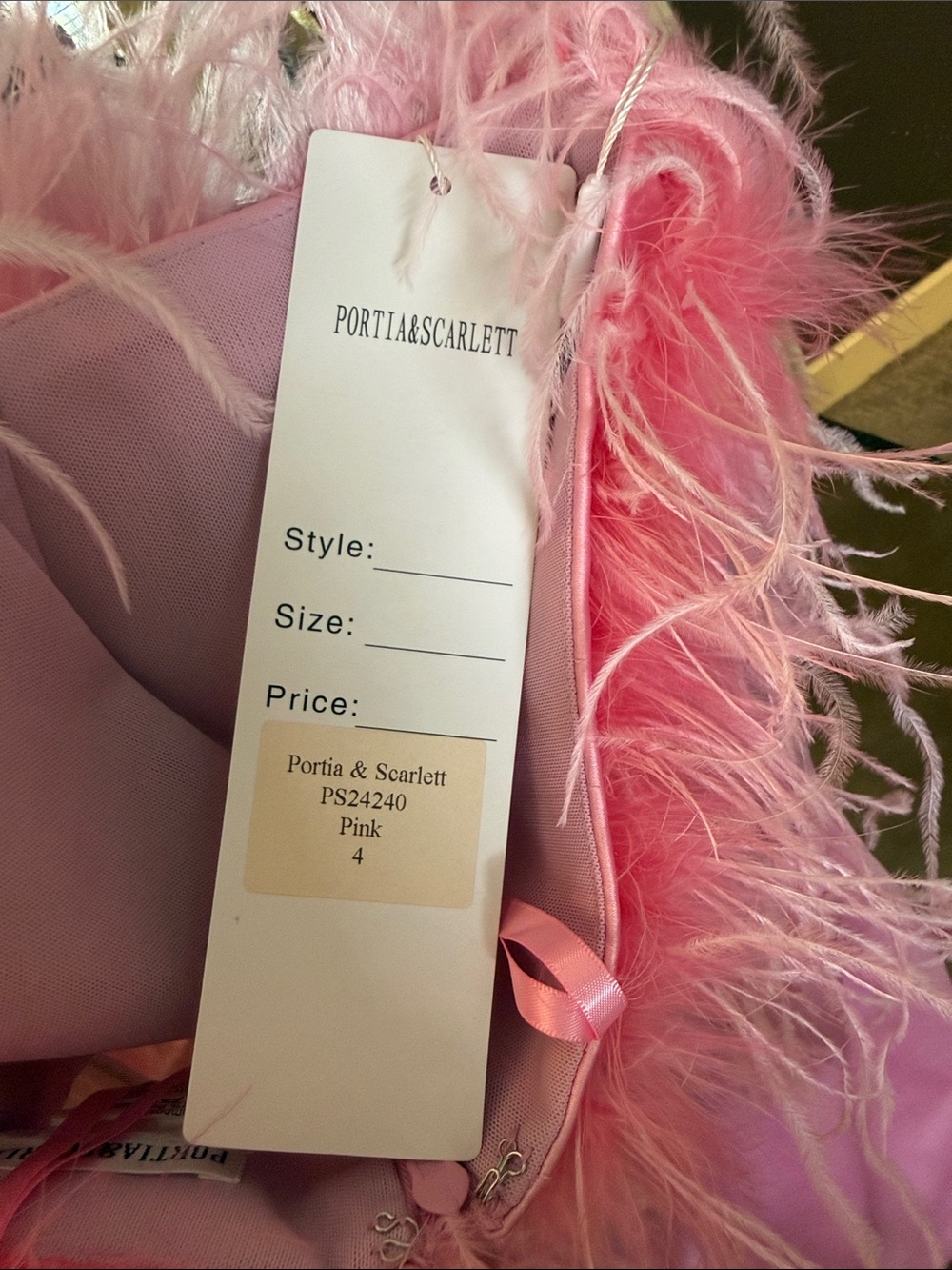 Portia and Scarlett Pink Feather Bustier Mini Dress sz 4 New With Tags - Picture 5 of 5